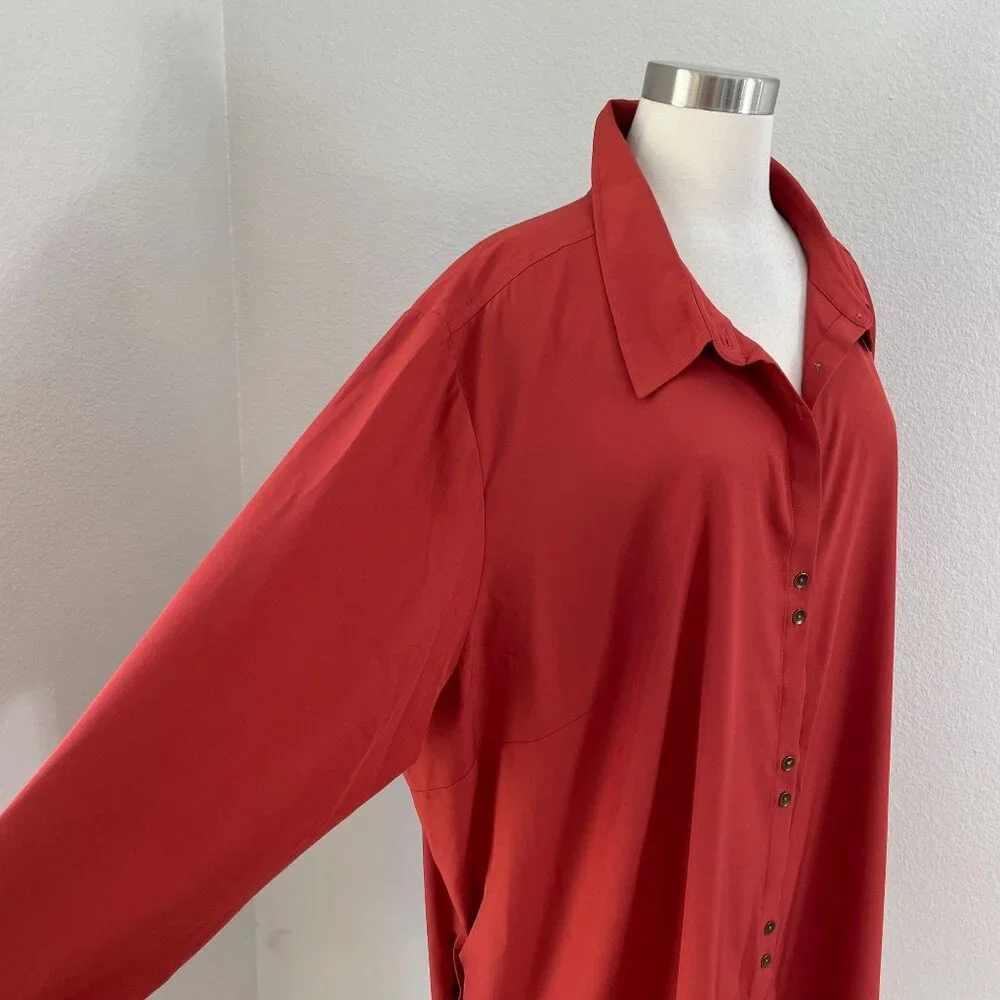 Susan Graver Woman Plus 4XP Rust Button Up Tunic Top Shirt Pockets Long Sleeve - Picture 9 of 10